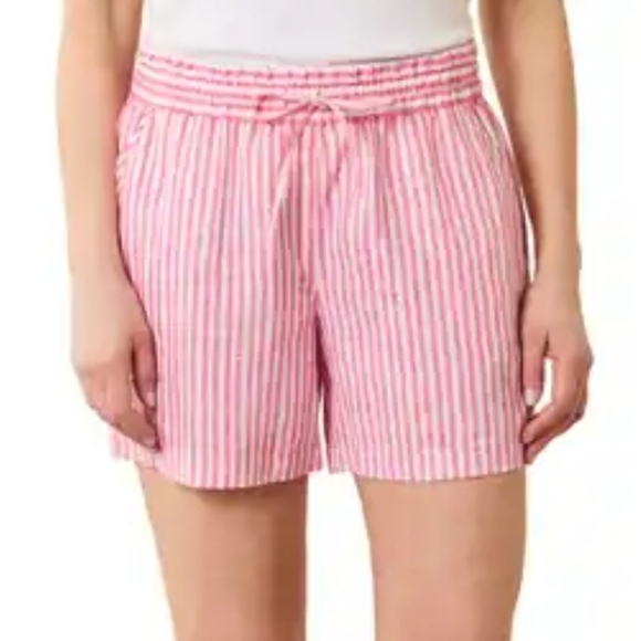 Tommy Bahama Ocean Surf High Rise Linen Easy Shorts Soft Flamingo Red Stripe XL - Picture 8 of 8